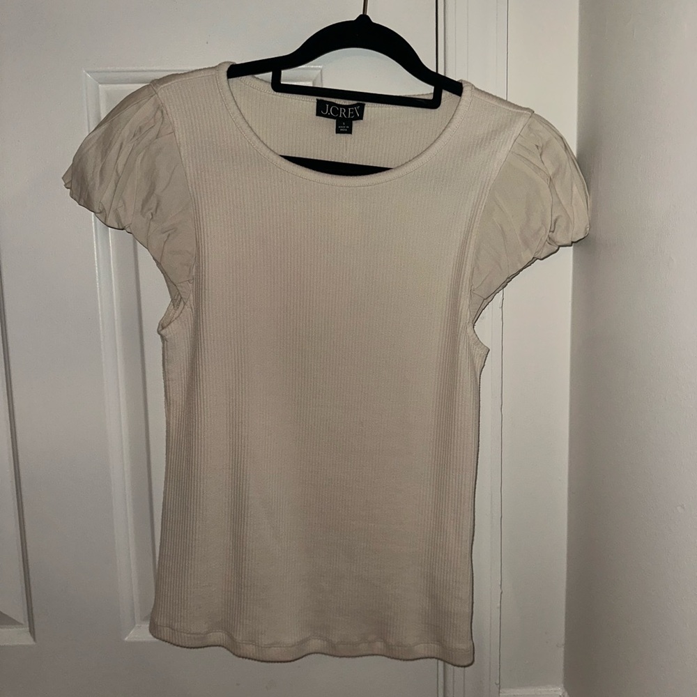 J.Crew Ribbed Puff Sleeve Top Natural Size Small